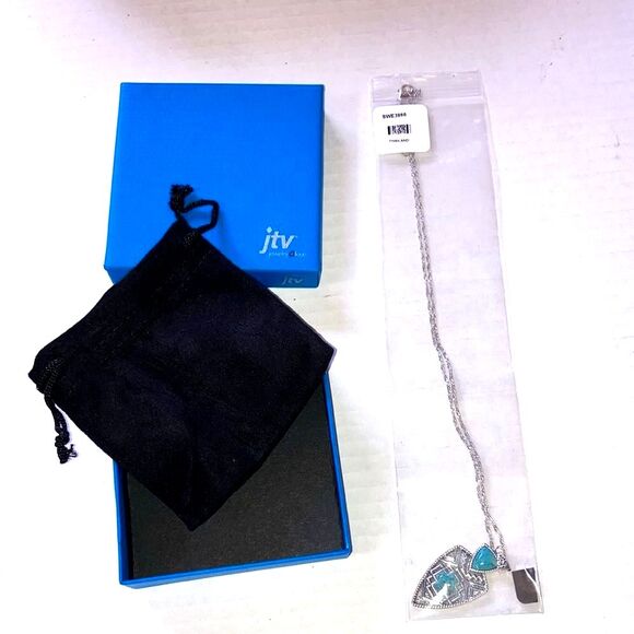 Turquoise Arrowhead Aztec Western Sterling Silver Enhancer Pendant With Chain - Picture 6 of 10